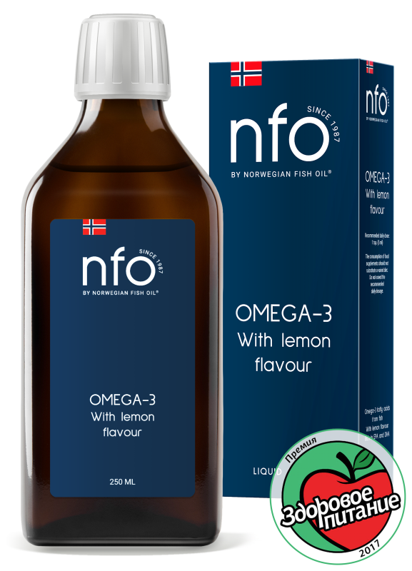 БАД NFO Омега -3 рыбий жир со вкусом лимона 250 мл QR