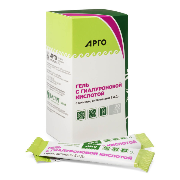 Гель с гиалуроновой кислотой+цинк, витамины Е и Д3 БАД стик 5 гр, 20 стиков, 24 шт QR