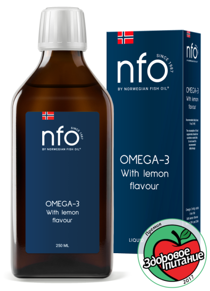 NFO Omega-3 With lemon flavour NFO Омега -3 рыбий жир со вкусом лимона, 240 мл QR