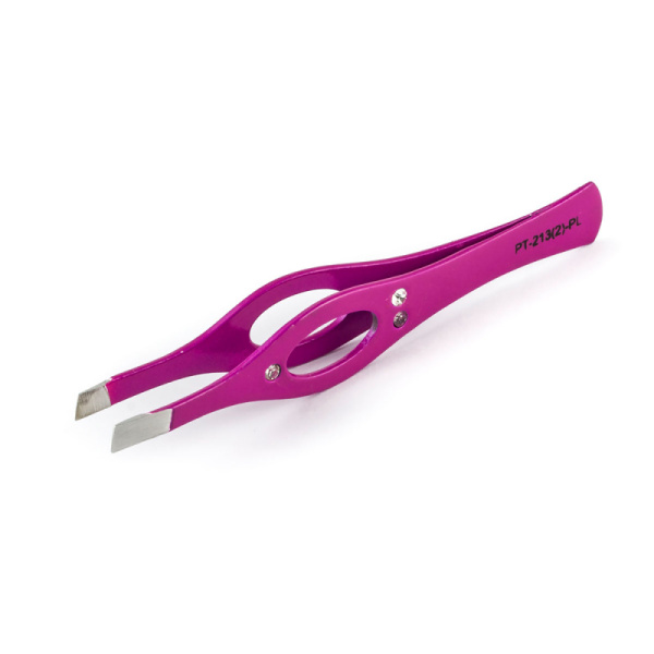 Пинцет PT-213 (2) - PL скошенный (фиолетовыи со стразами)