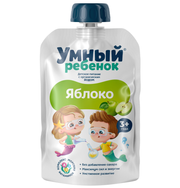 Продукт детского питания, пюре фруктовое Яблочное "Умный ребенок" 90 г